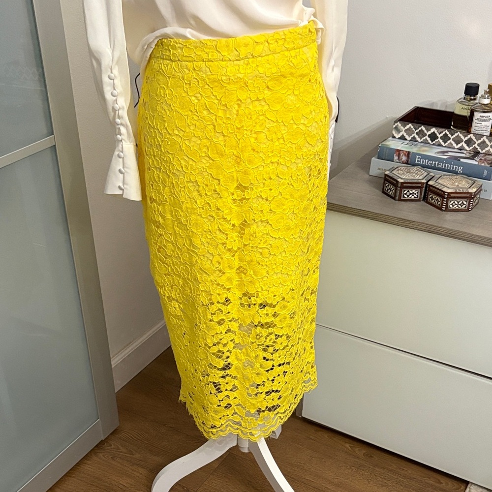 Topshop Vibrant Yellow Lace Pencil Skirt